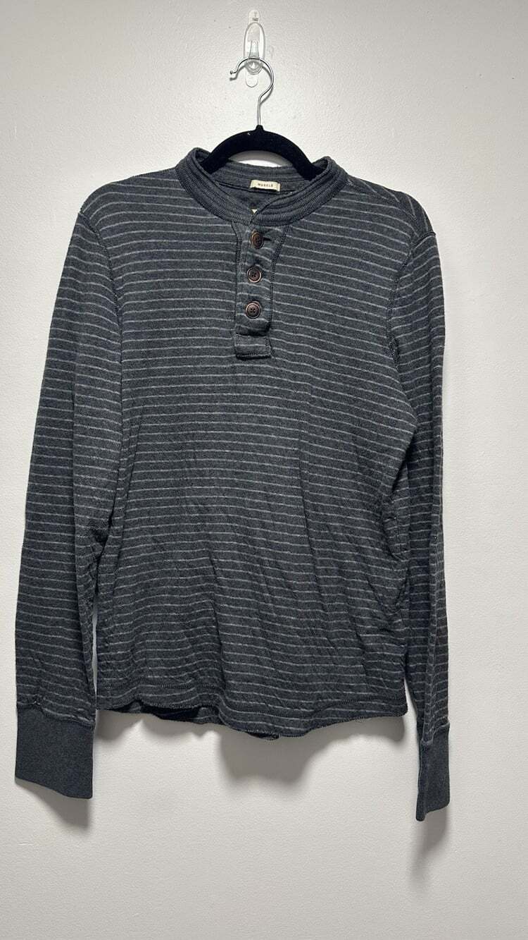 Y2K Abercrombie & Fitch Muscle Men’s L Long Sleeve Henley Gray Striped Shirt